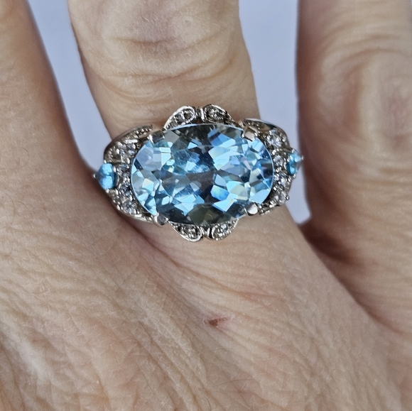 Sky & Swiss Blue Topaz Sterling Silver  with Certificate of Authenticity Sz 7! - Picture 5 of 16